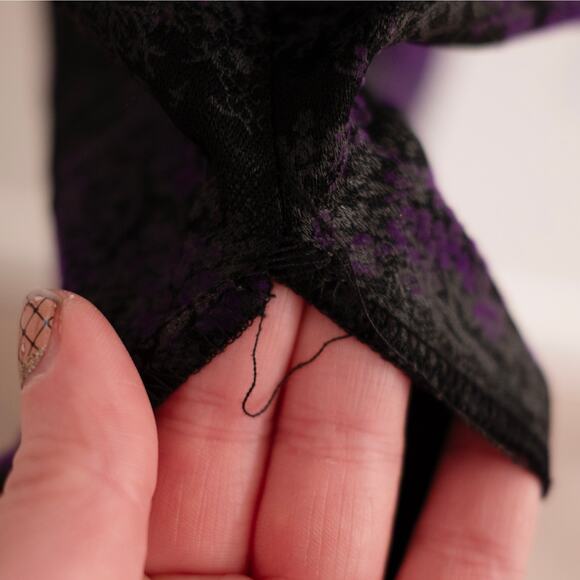 Morbid Threads Black Purple Damask Cheongsam Sheath Dress 90s 1990 Y2K SZ M - Picture 8 of 8